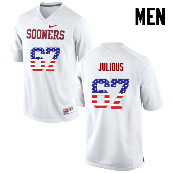 Men Oklahoma Sooners #67 Ashton Julious College Football USA Flag Fashion Jerseys-White - Click Image to Close